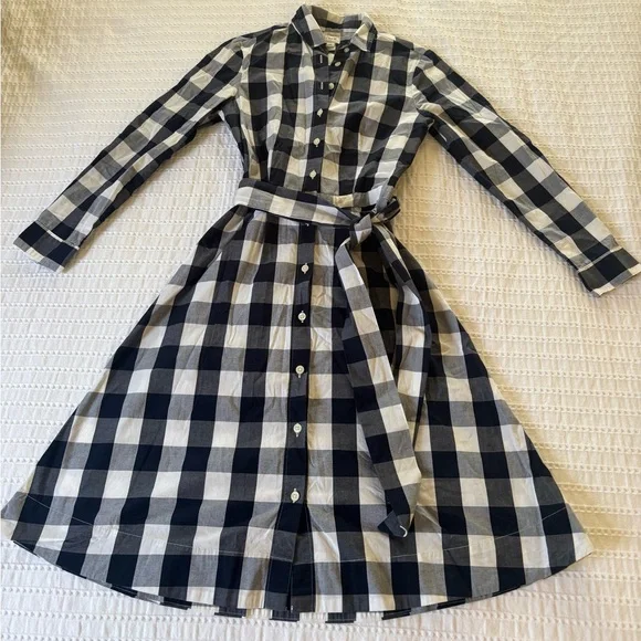 J. Crew Navy and White Gingham Dress with Belt 00 - Picture 1 of 8